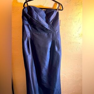 Blue Strapless SILK Gown Wedding Guest Special Events prom black tie cocktail